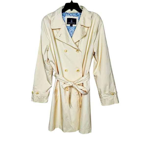 LONDON FOG Trench Coat Butter Yellow Belted Pockets Lined - Picture 1 of 13